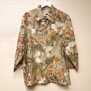 Bonworth Button Down Size Medium Womens Shirt Brown Green See Through Layer​